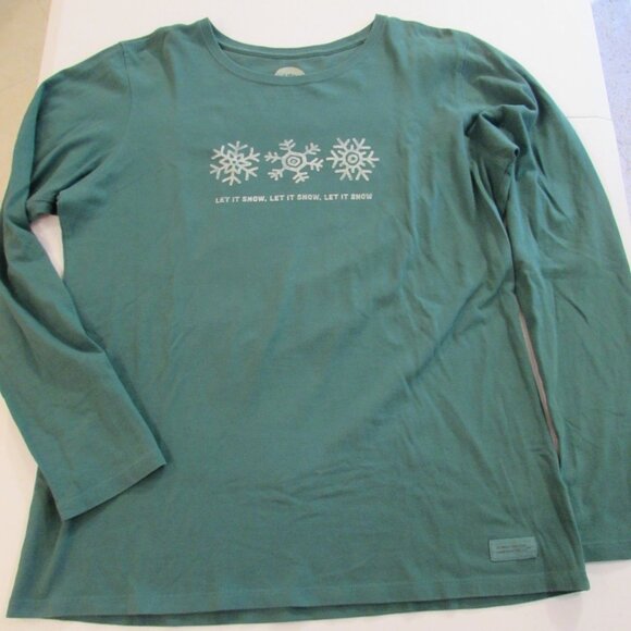 Life Is Good Classic Fit L/S Green "Let It Snow" Tee Large - Picture 6 of 13